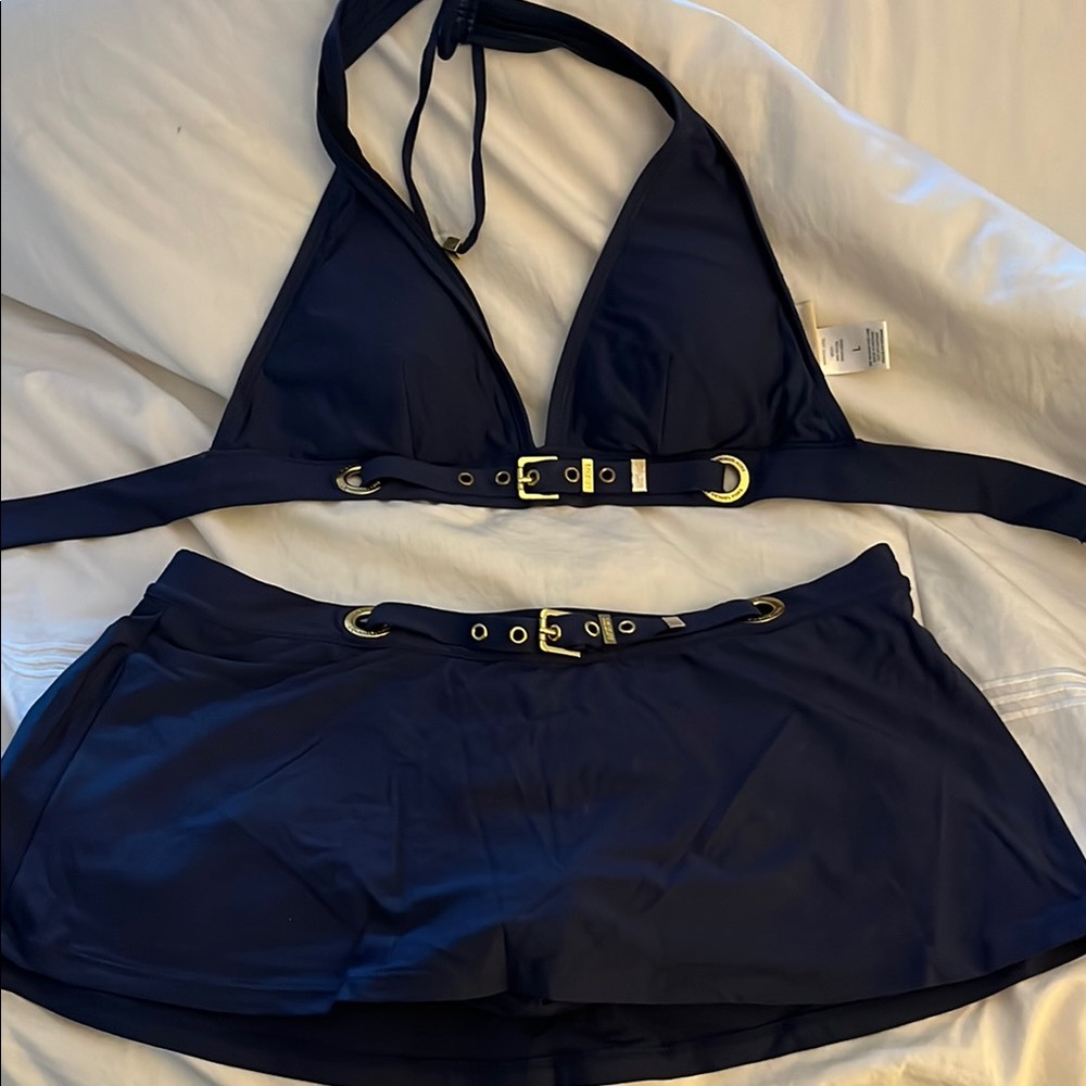 Michael Kors Navy Bikini Set with Gold Accents
